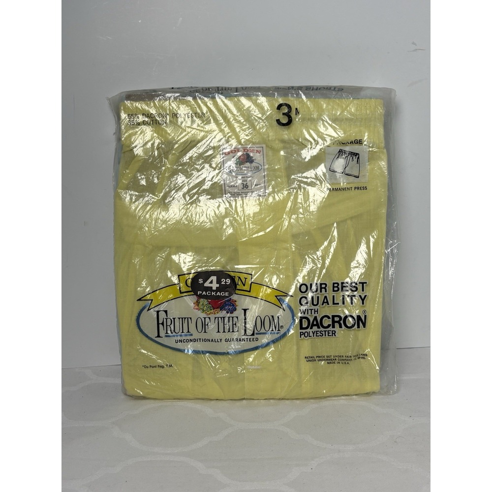 VTG 3 Pk Golden Fruit Of The Loom Boxer Underwear Men Size 36 Perma Press Dacron